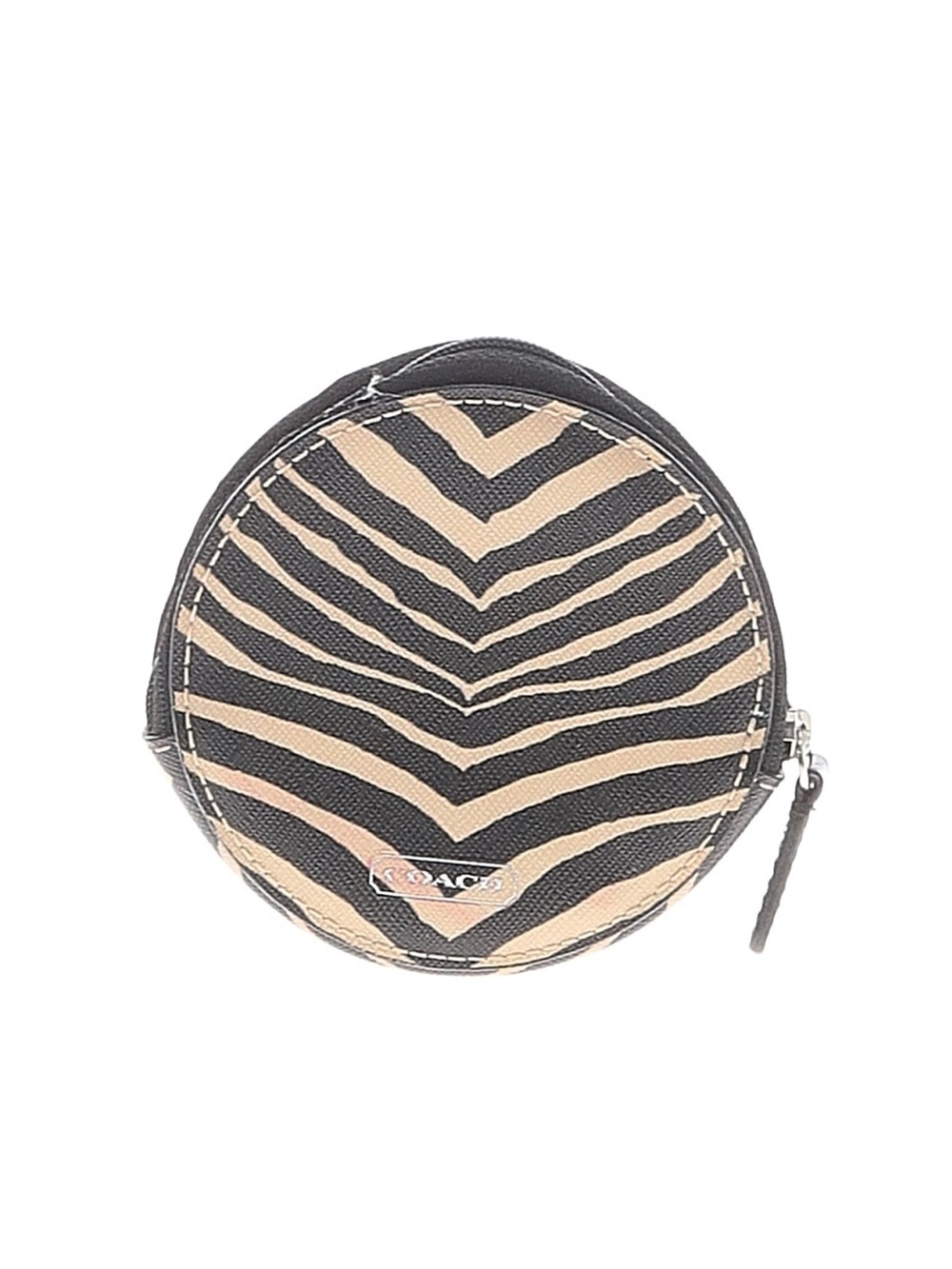 Coach Zebra Print Round Coin Purse with Key Chain